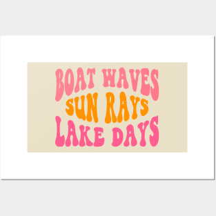 Retro Groovy Boat Waves Sun Rays Lake Days Cute Summer Vacation Lake Life Posters and Art